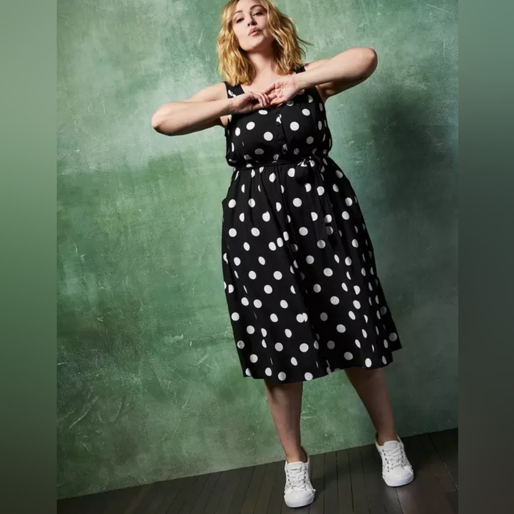 Torrid Black & White Dot Challis Retro Skater Midi Dress